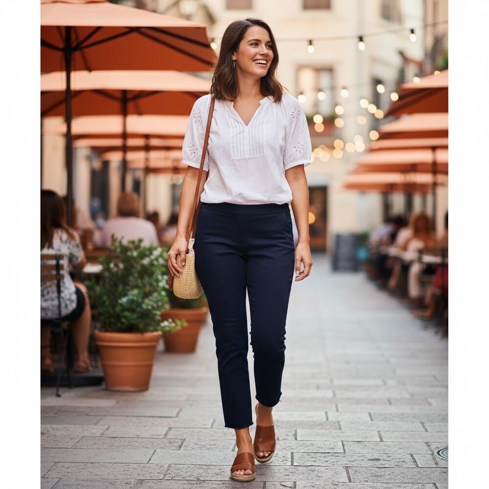 Talbots Chatham Dark Navy Mid-Rise Slim Leg Crop Pants, Size 10P